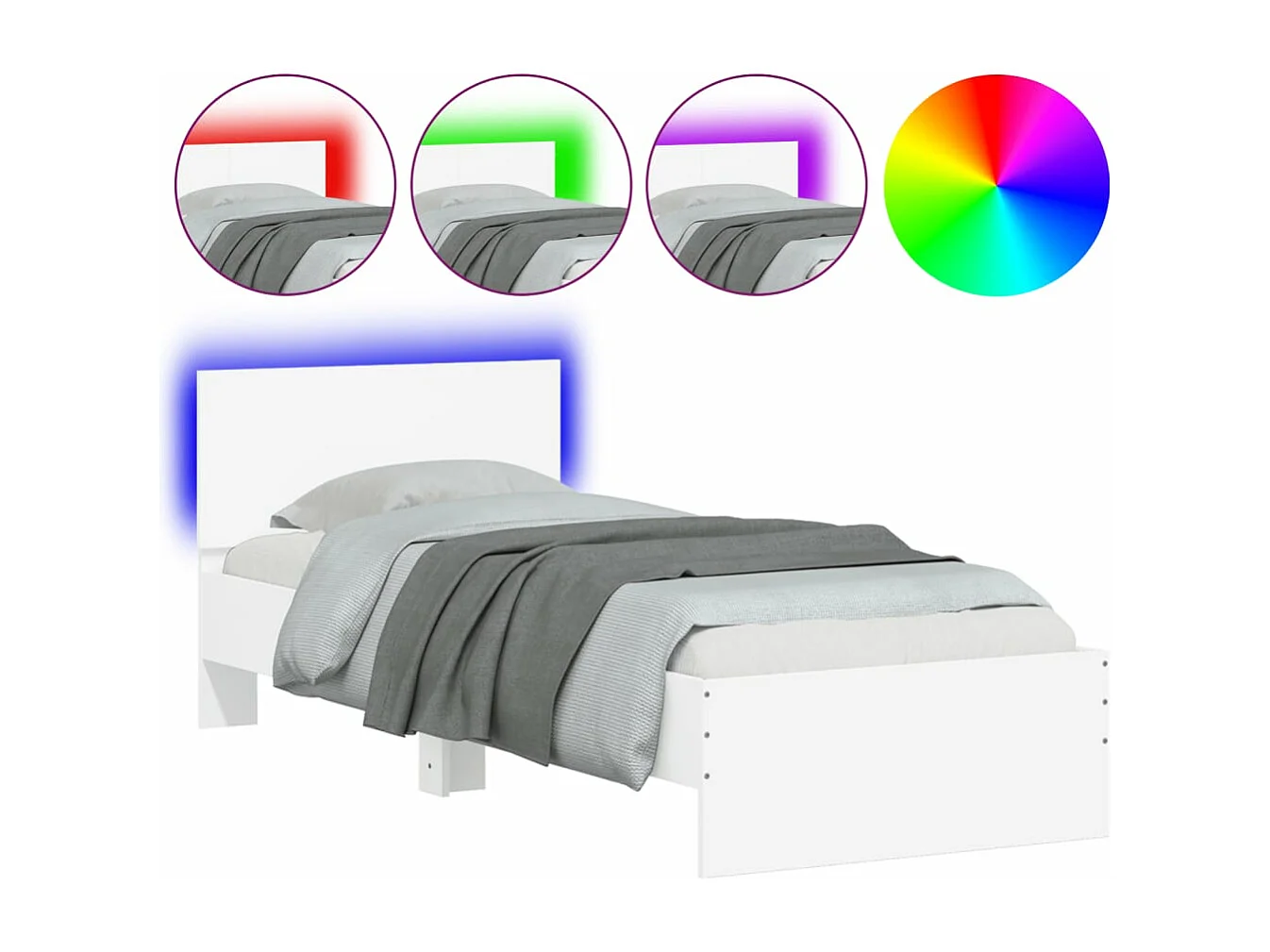 Lit simple + tête de lit et lumières LED blanc 90x190 cm FR37284