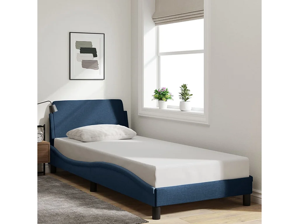 Bedframe met hoofdbord stof blauw 80x200 cm BE738754