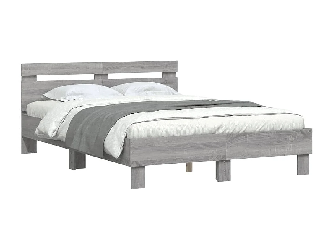 Bedframe met hoofdeinde en LED grijs sonoma eiken 135x190 cm BE800328