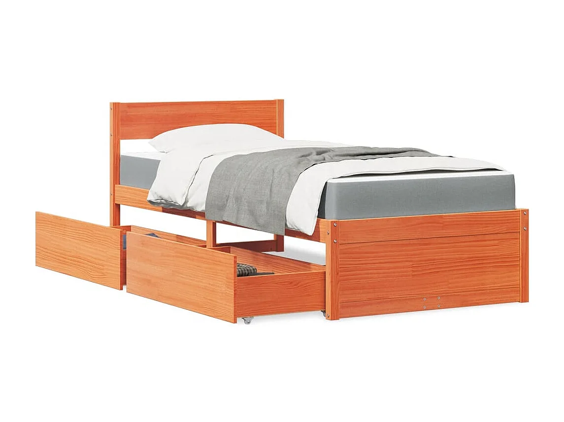 Cama com gavetas e colchão 90x200 cm pinho maciço castanho-mel PT135307