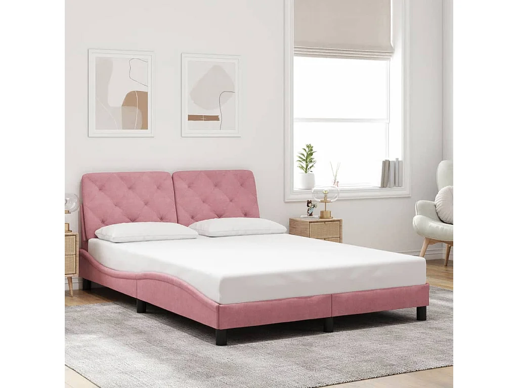 Bedframe met hoofdeinde fluweel roze 140x200 cm BE321964