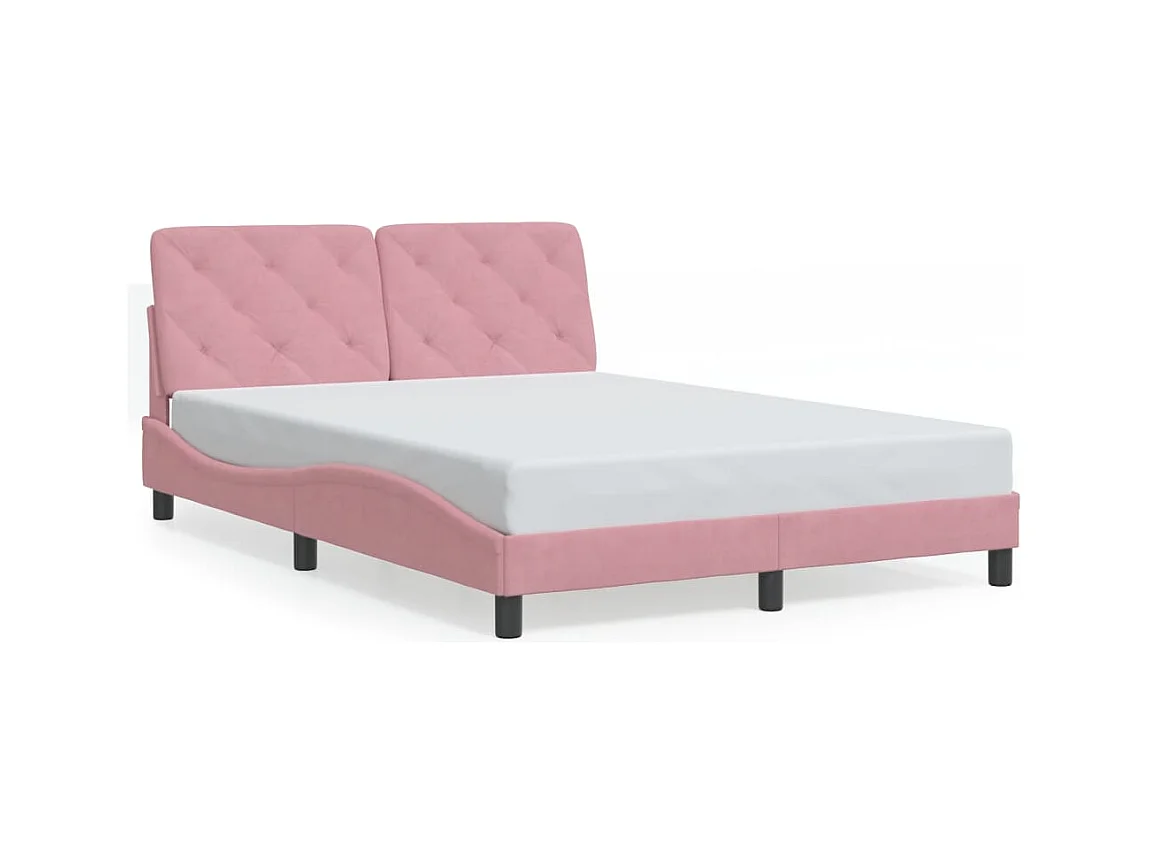 Lit double + tête de lit Rose 140x200 cm Velours FR90784
