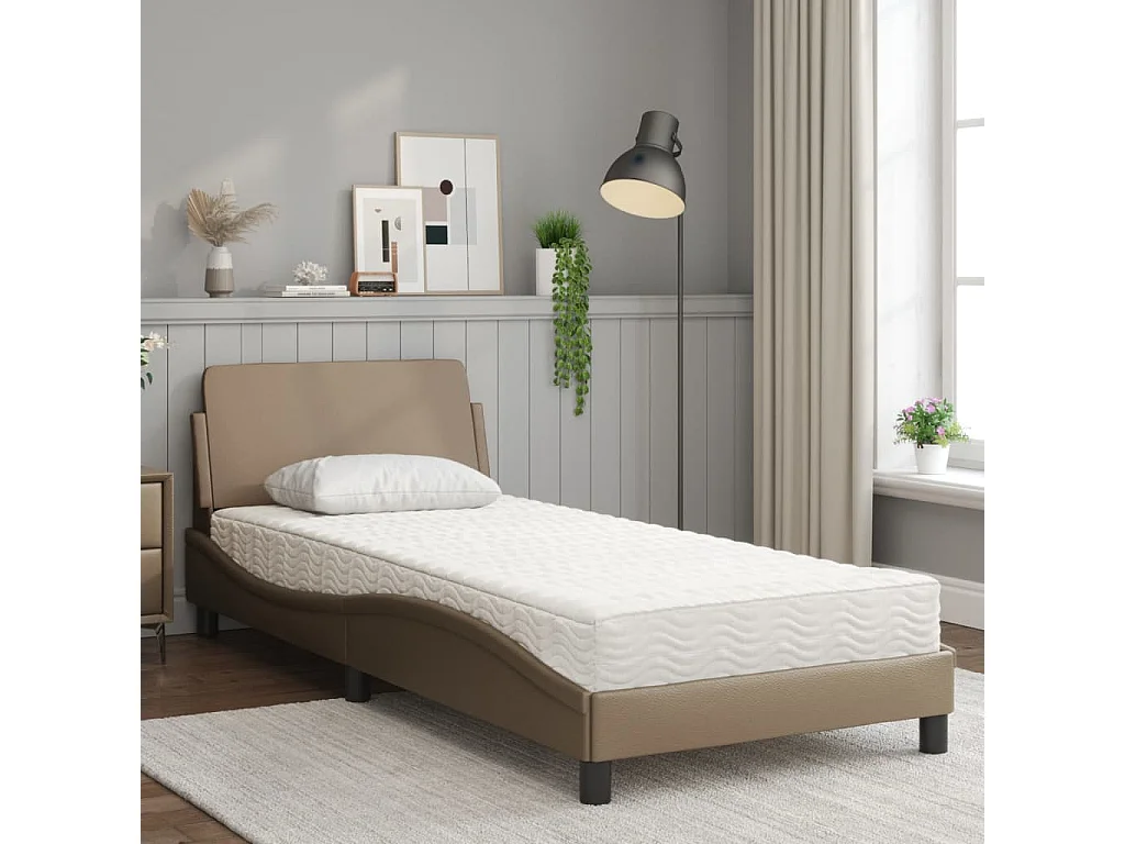 Cama 90x200 cm con colchón cuero sintético capuchino ES663730
