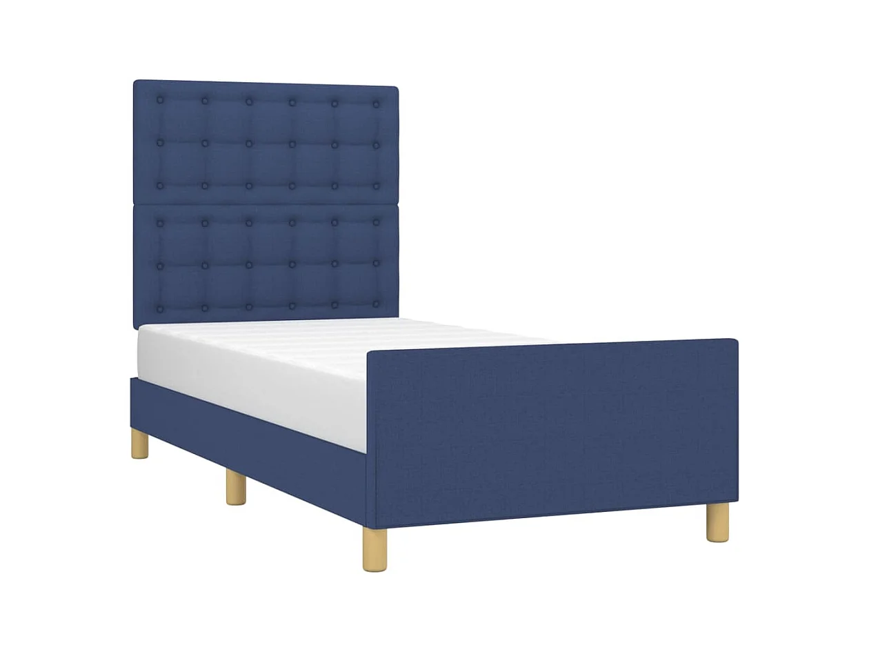 Lit simple + tête de lit Bleu 90x190 cm Tissu FR89361