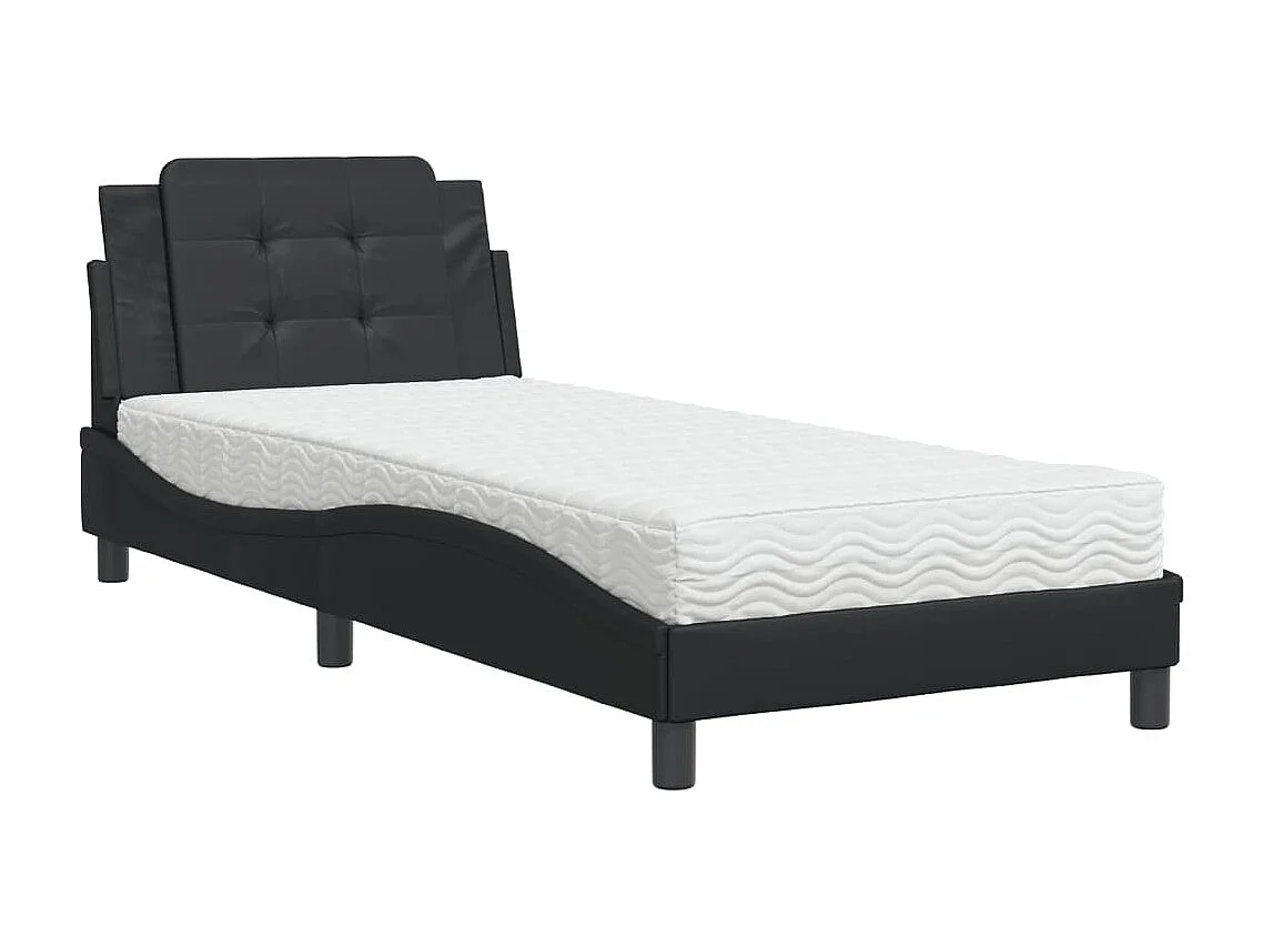 Lit adulte + matelas noir 100x200 cm similicuir FR23608