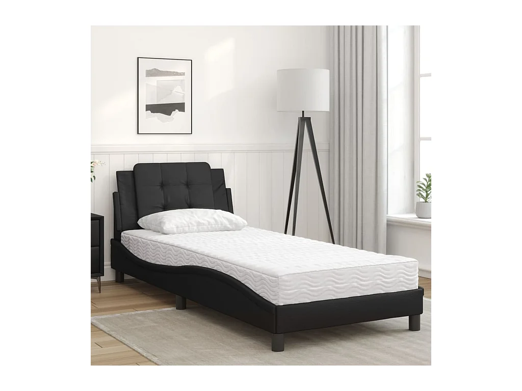 Lit adulte + matelas noir 100x200 cm similicuir FR23608
