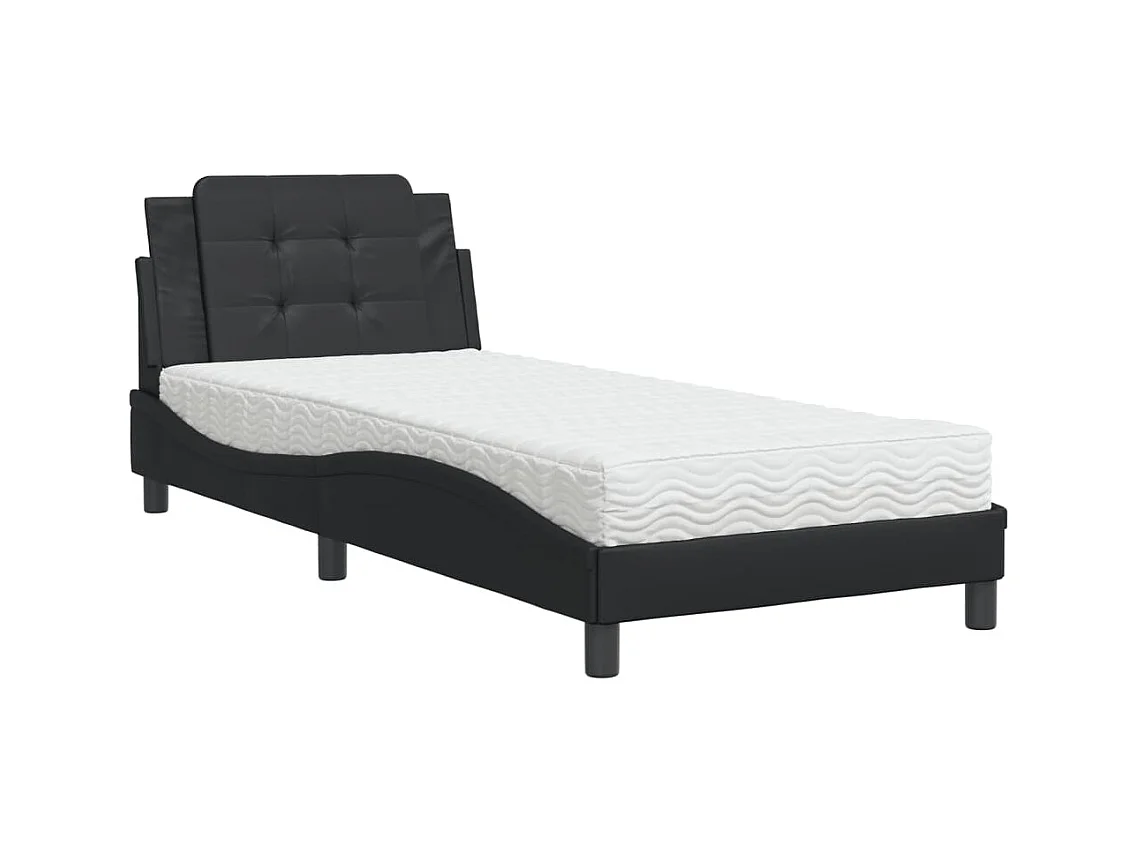 Lit adulte + matelas noir 100x200 cm similicuir FR23608