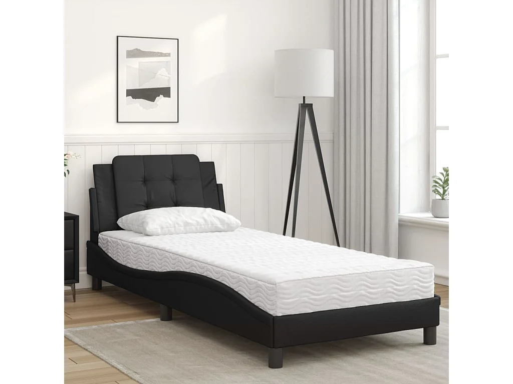 Cama 100x200 cm con colchón cuero sintético negro ES259695