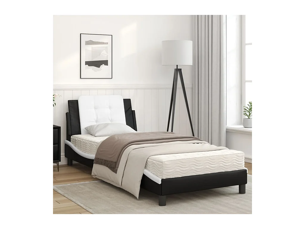 Bed met matras kunstleer zwart en wit 90x200 cm BE599039