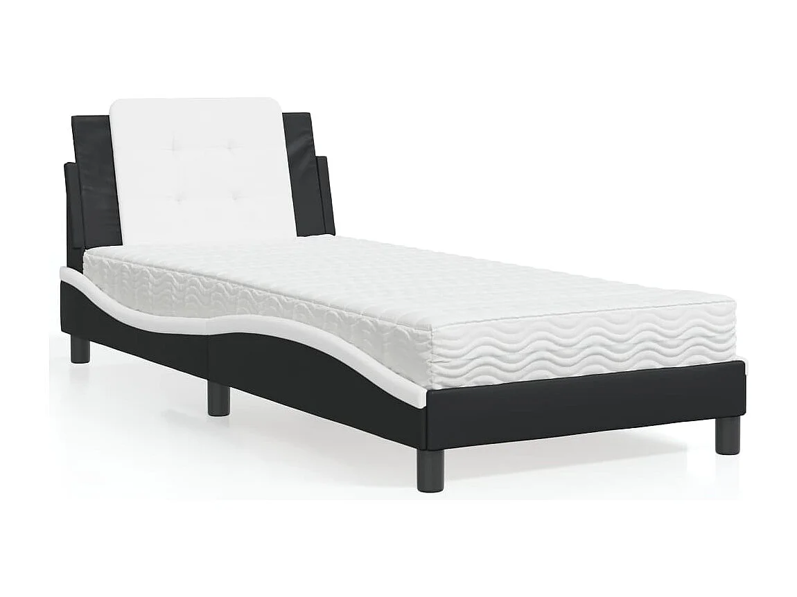 Bed met matras kunstleer zwart en wit 90x200 cm BE599039