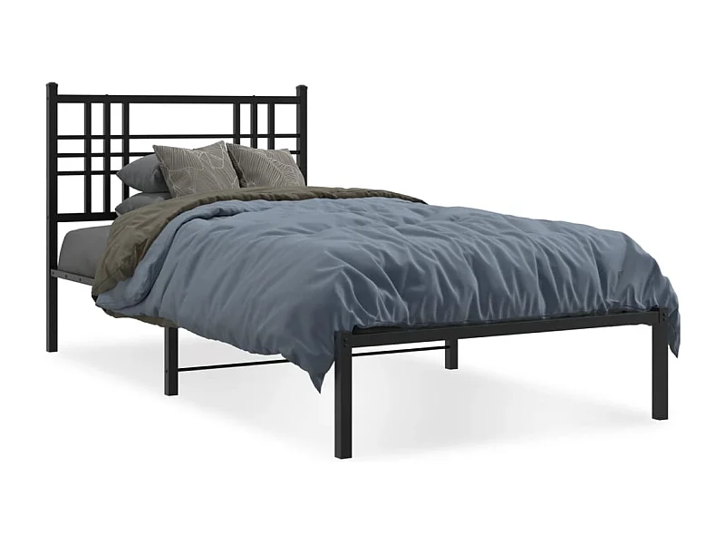Cama individual- 100x190 cm con cabecero metal negro ES563924