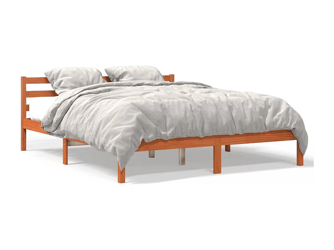 Cama 160x200 cm sin colchón madera maciza de pino marrón cera ES289686