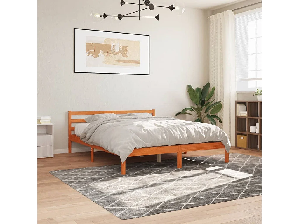 Cama 160x200 cm sin colchón madera maciza de pino marrón cera ES289686