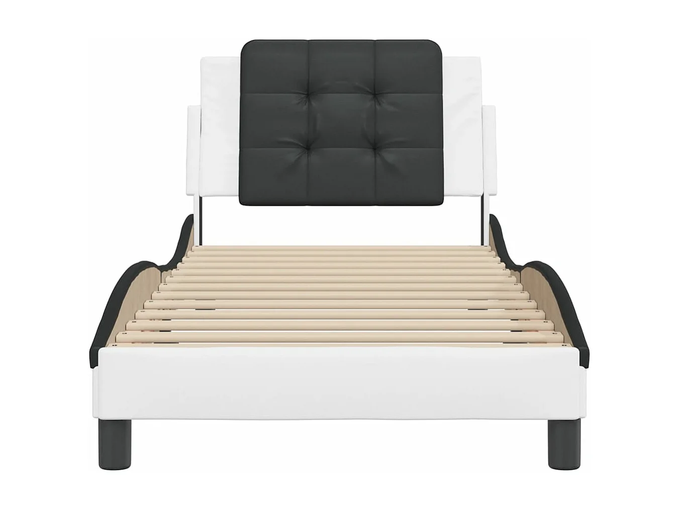 Cama 80x200 cm con cabecero cuero sintético blanco y negro ES216312