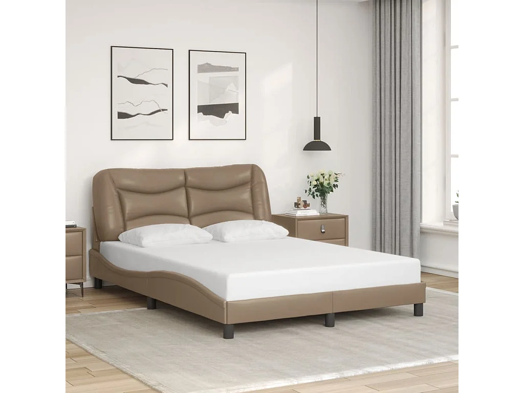 Bedframe met hoofdbord kunstleer cappuccinokleurig 120x200 cm BE873849