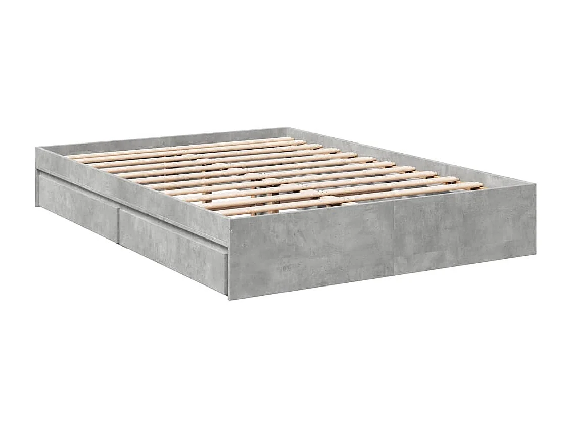 Bedframe met lades bewerkt hout betongrijs 140x190 cm BE336554