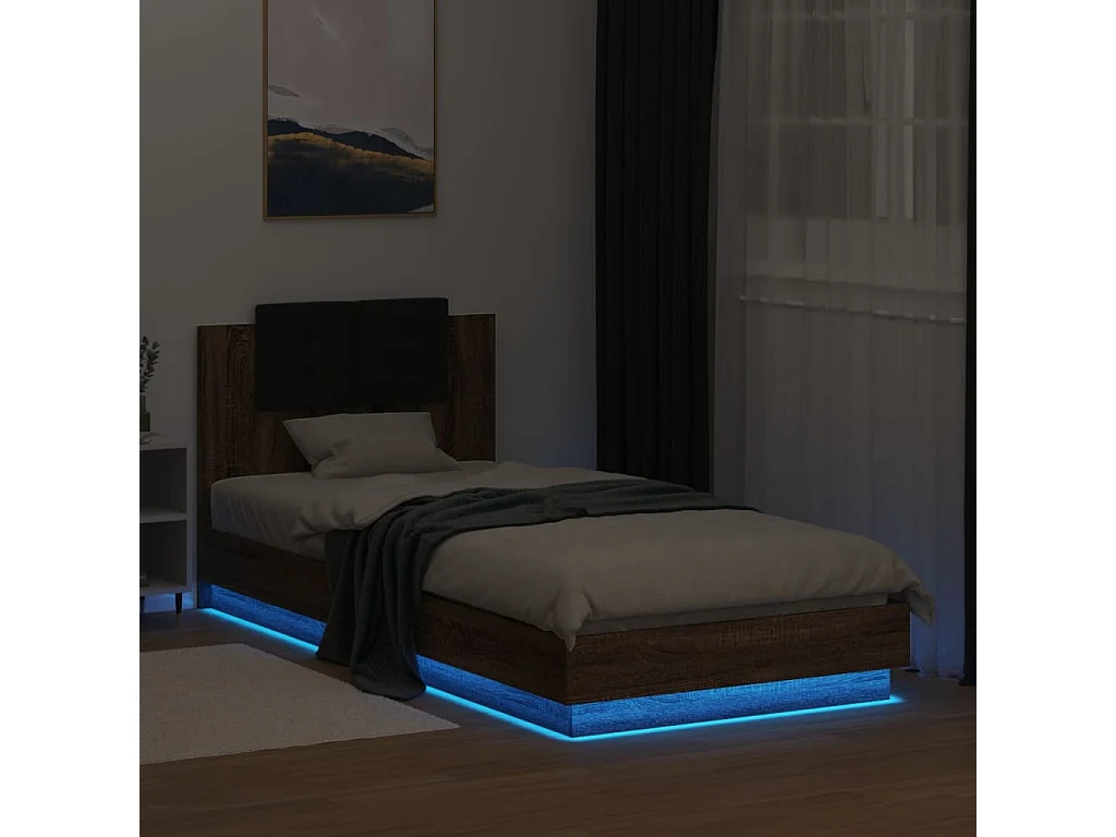 Cama cabeceira/luzes LED 90x200 cm carvalho castanho PT412433