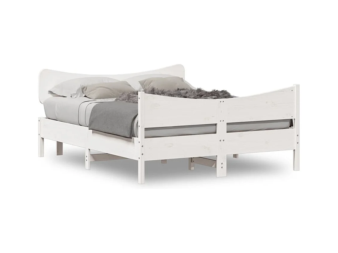 Lit double + tête de lit blanc 150x200 cm bois pin massif FR23425