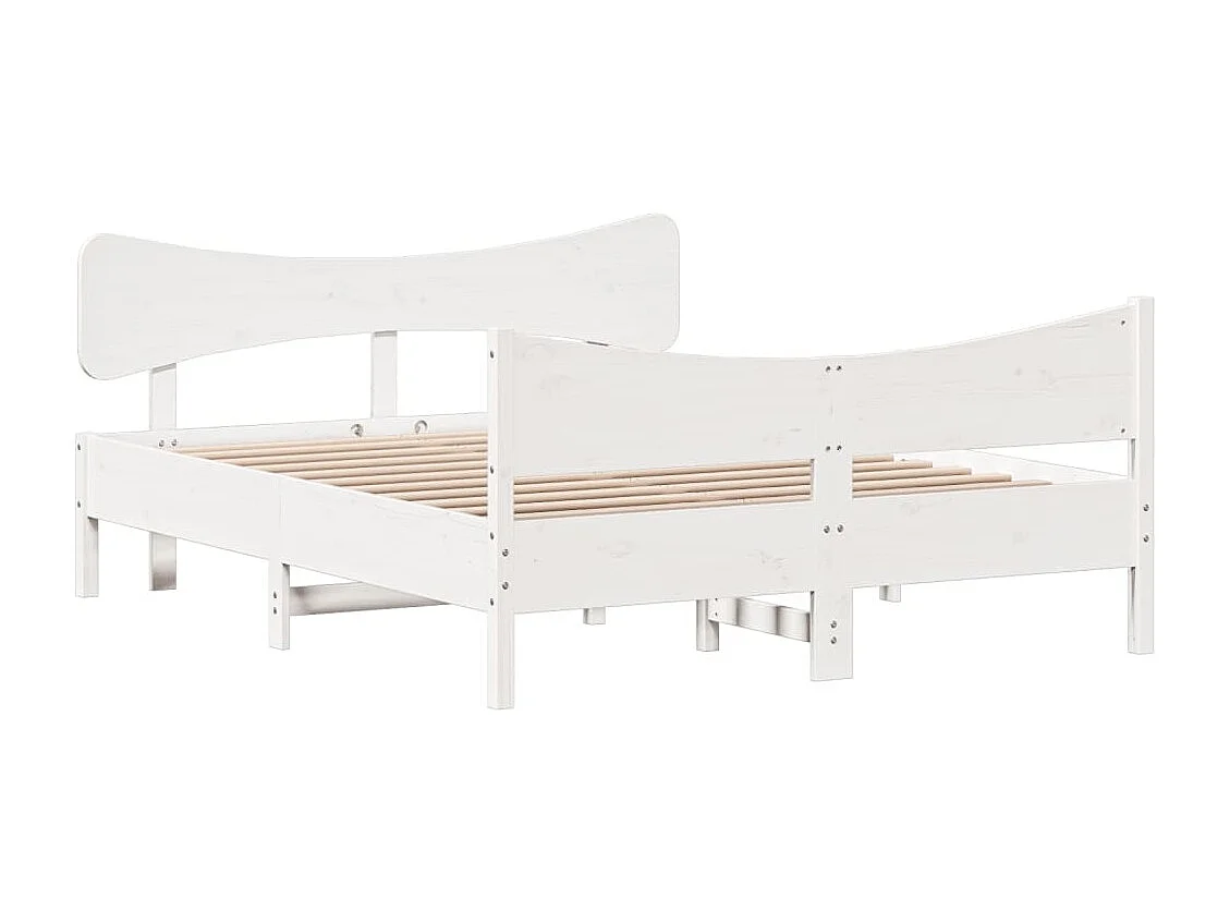 Lit double + tête de lit blanc 150x200 cm bois pin massif FR23425