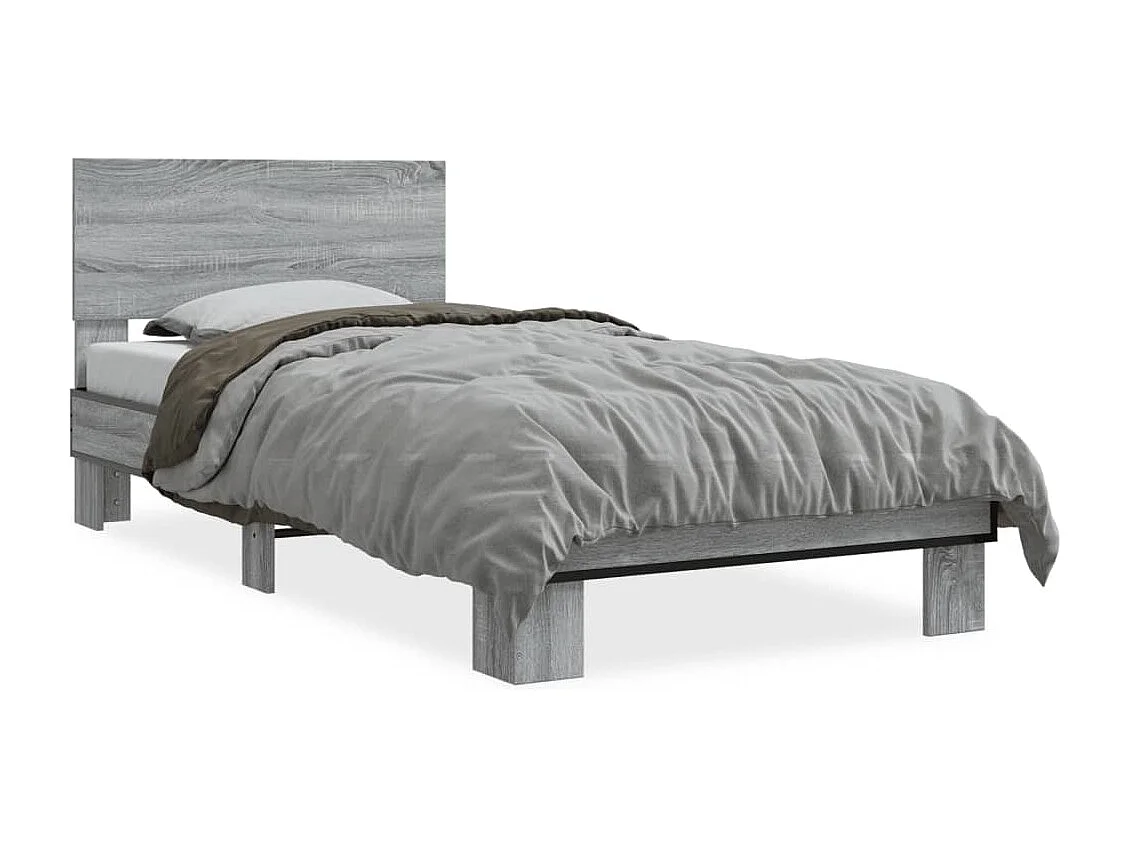Cama derivados de madeira e metal cinzento sonoma PT633232