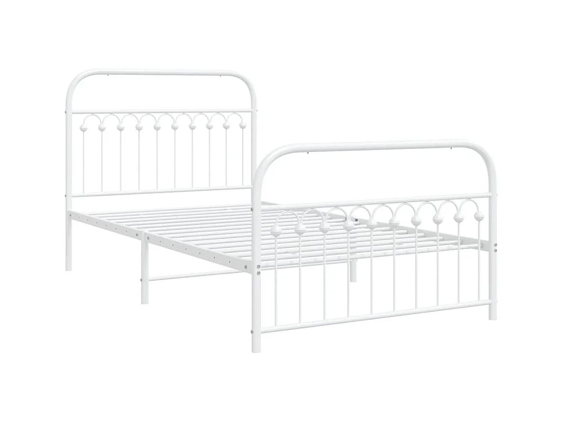 Lit simple métal + tête de lit/pied de lit blanc 107x203cm FR69264