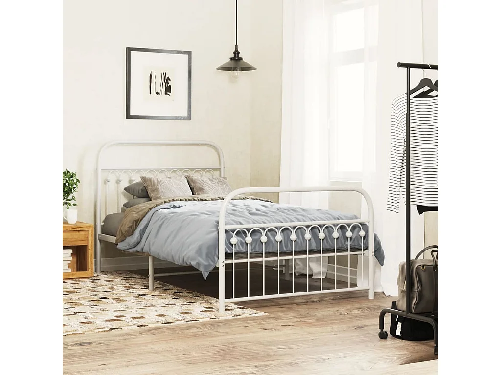 Cama com cabeceira e pés 107x203 cm metal branco PT952998