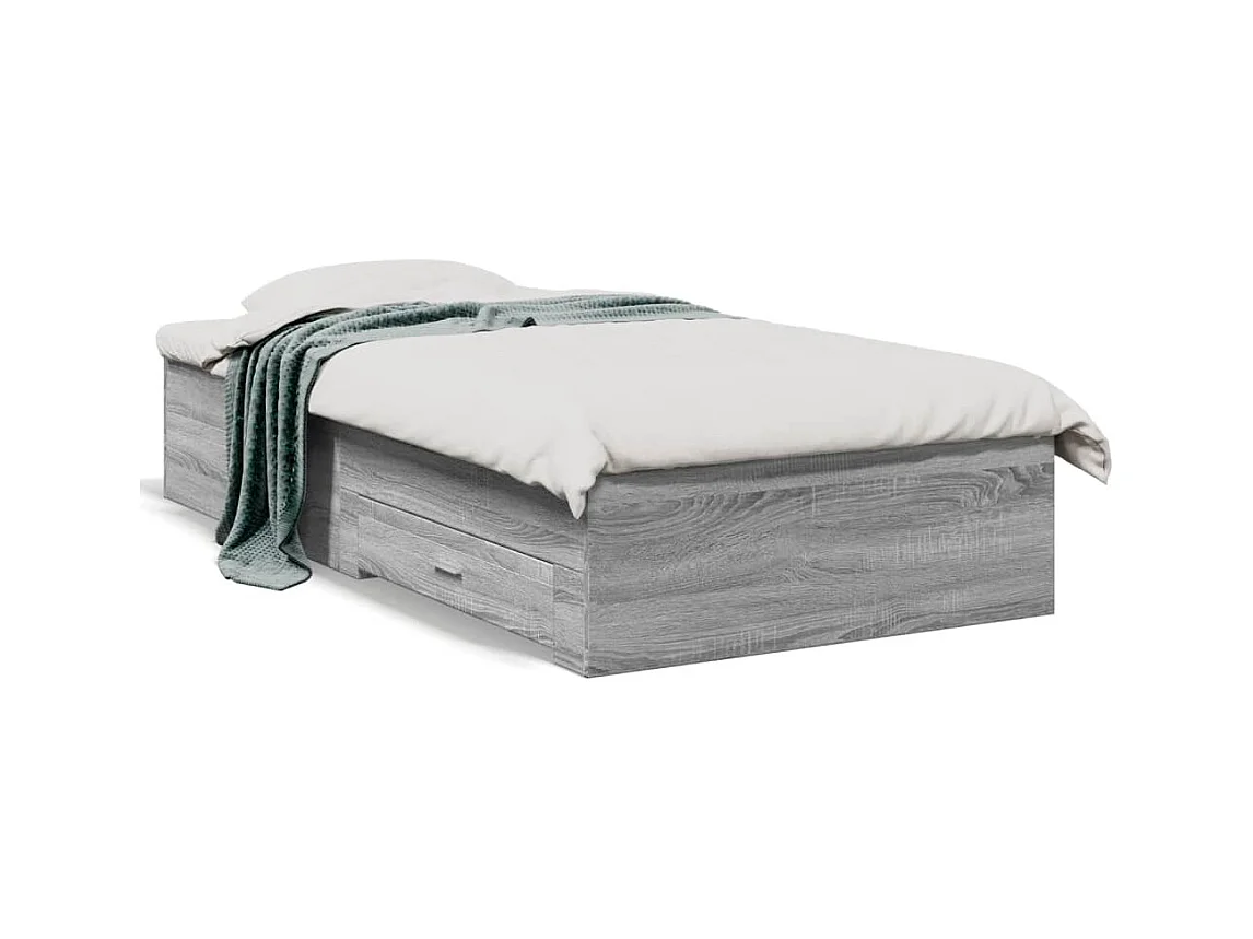 Lit simple et tiroirs sonoma gris 90x200 cm bois d'ingénierie FR80757