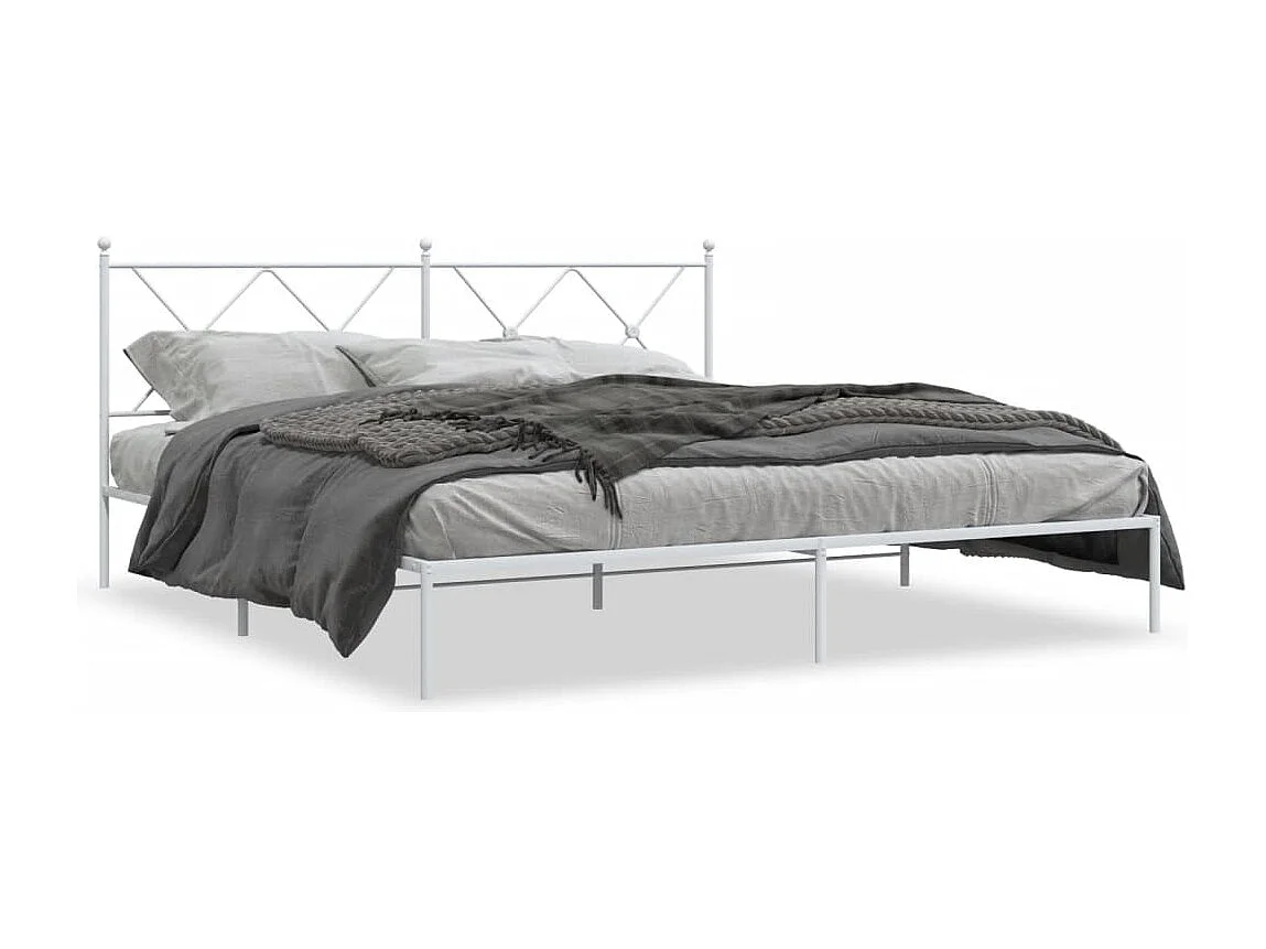 Cama matrimonial- 183x213 cm de metal con cabecero blanco ES151176