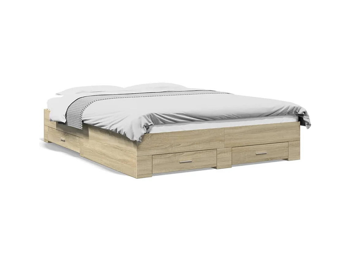 Lit double à tiroirs chêne sonoma 160x200cm bois d'ingénierie FR67359