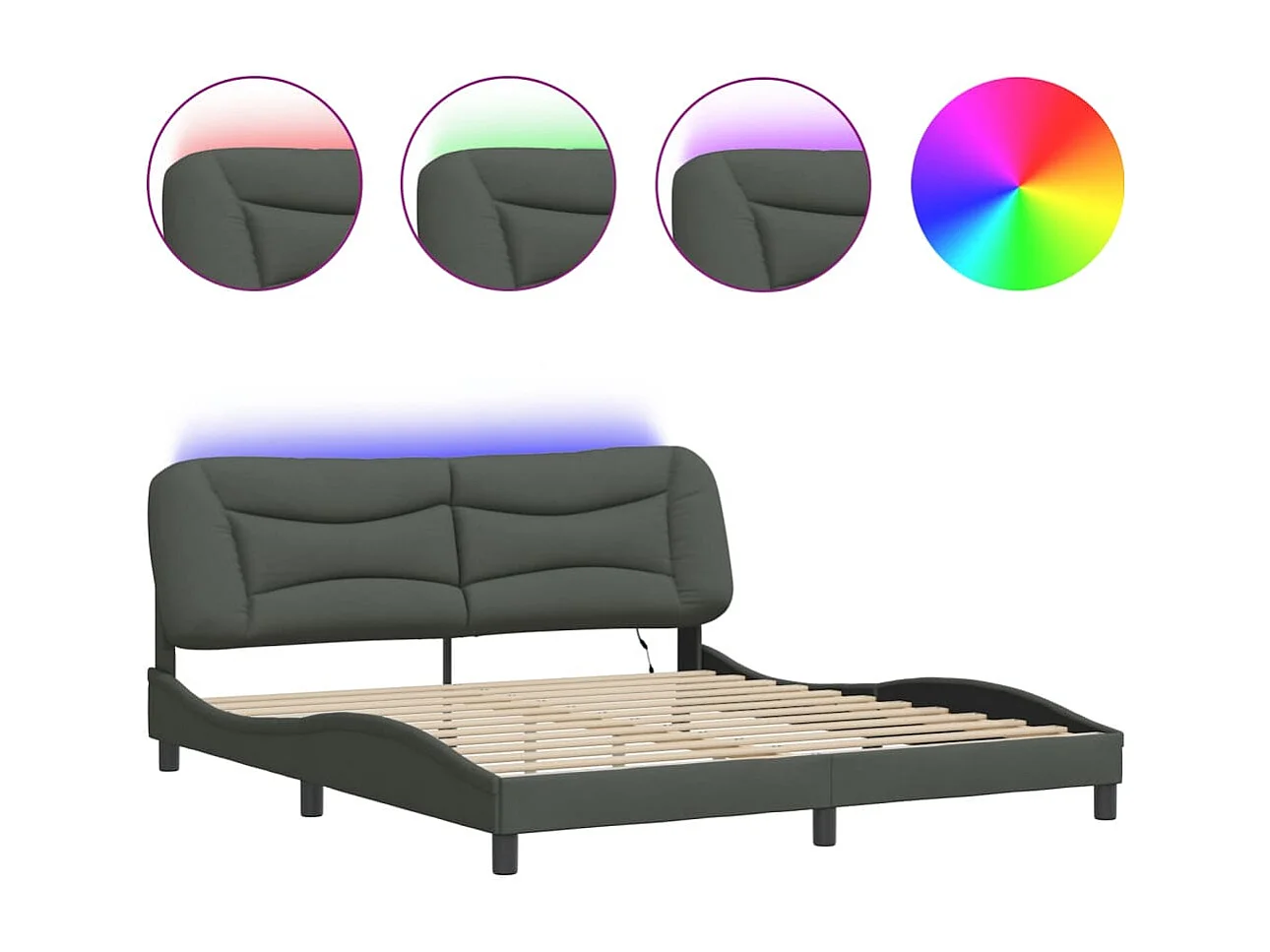 Lit double avec lumières LED gris foncé 180x200 cm tissu FR32342