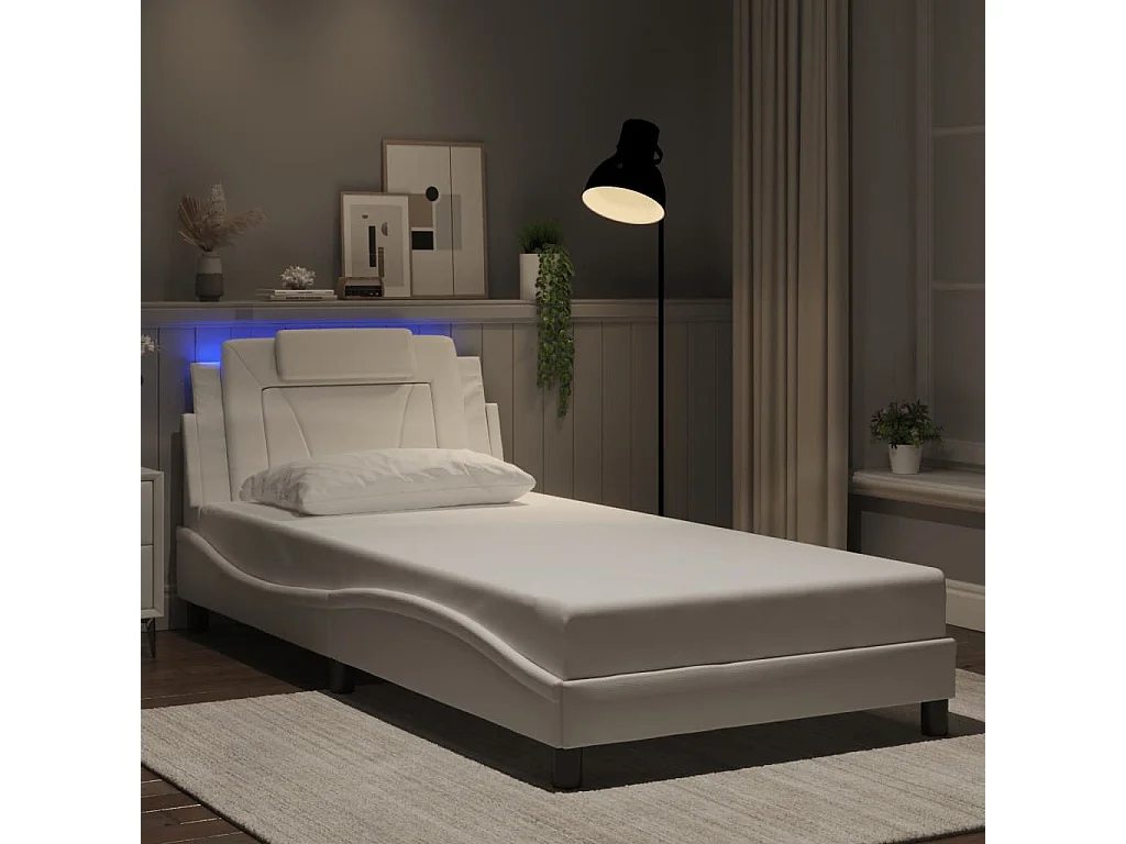 Cama 100x200 cm - con luces LED cuero sintético blanco ES854695