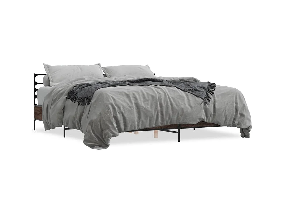 Lit double chêne marron 180x200 cm bois d'ingénierie et métal FR77858