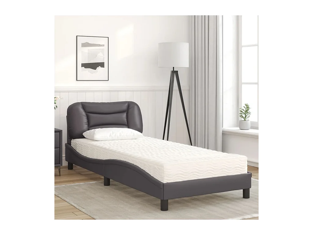 Bed met matras kunstleer grijs 90x200 cm BE619898
