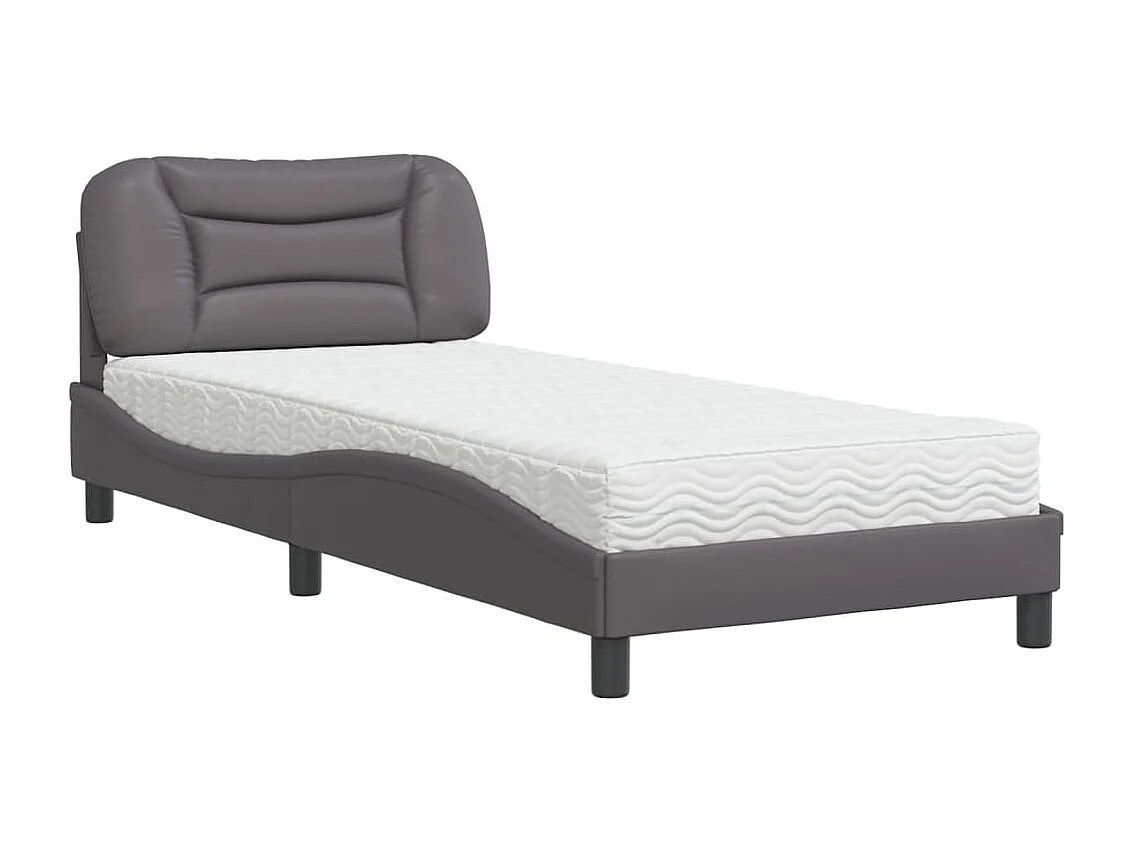 Lit adulte + matelas gris 90x200 cm similicuir FR90642