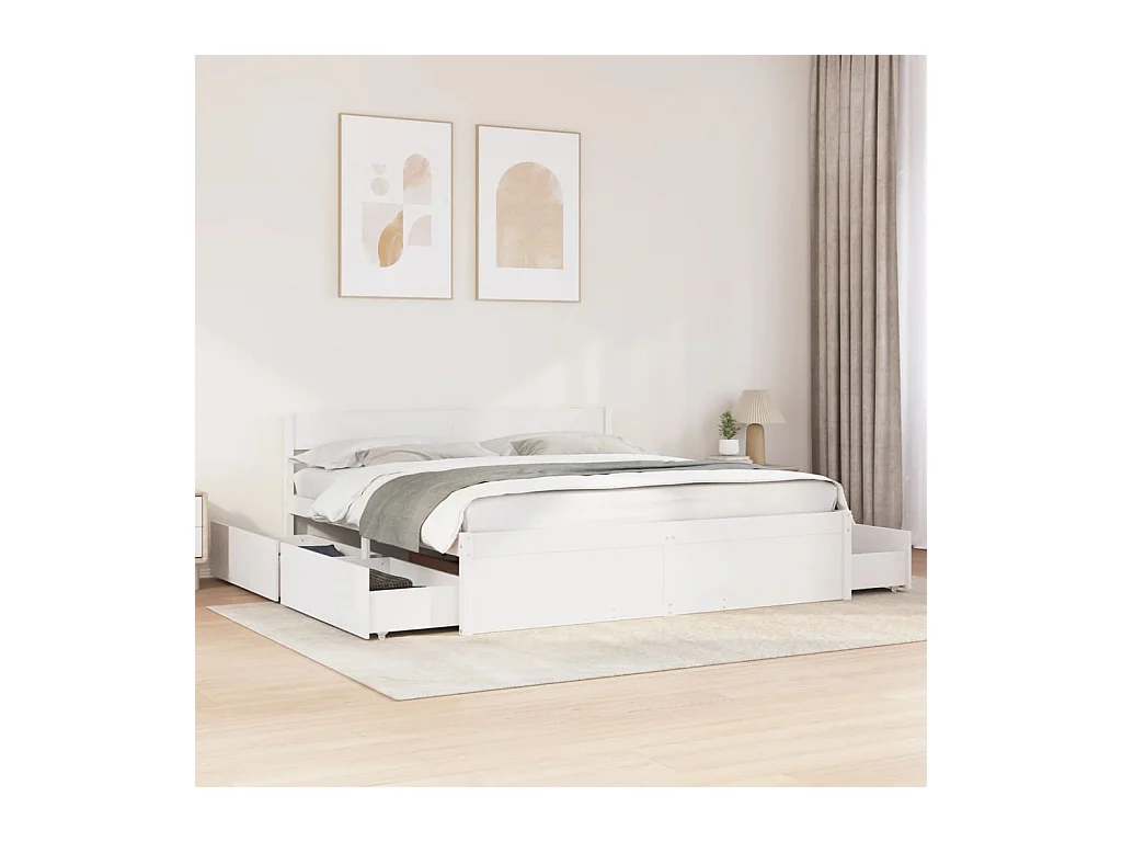 Cama c/ gavetas 180x200 cm pinho maciça branco PT660638