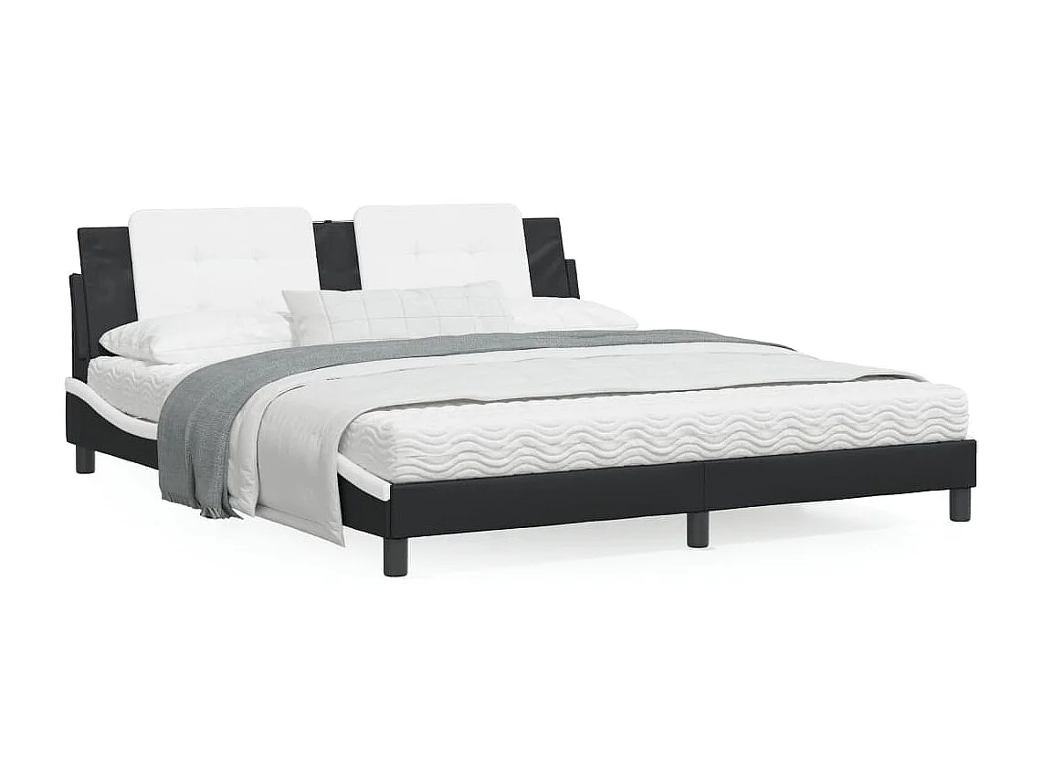 Cama c/ cabeceira couro artificial preto e branco PT672271