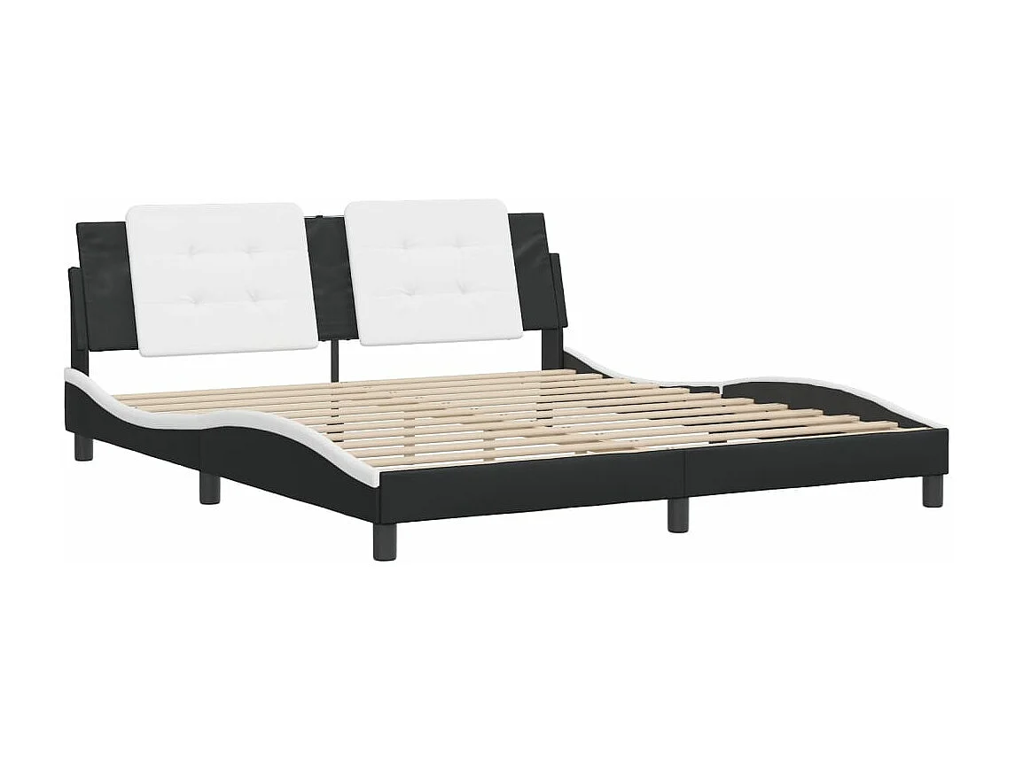 Cama c/ cabeceira couro artificial preto e branco PT672271