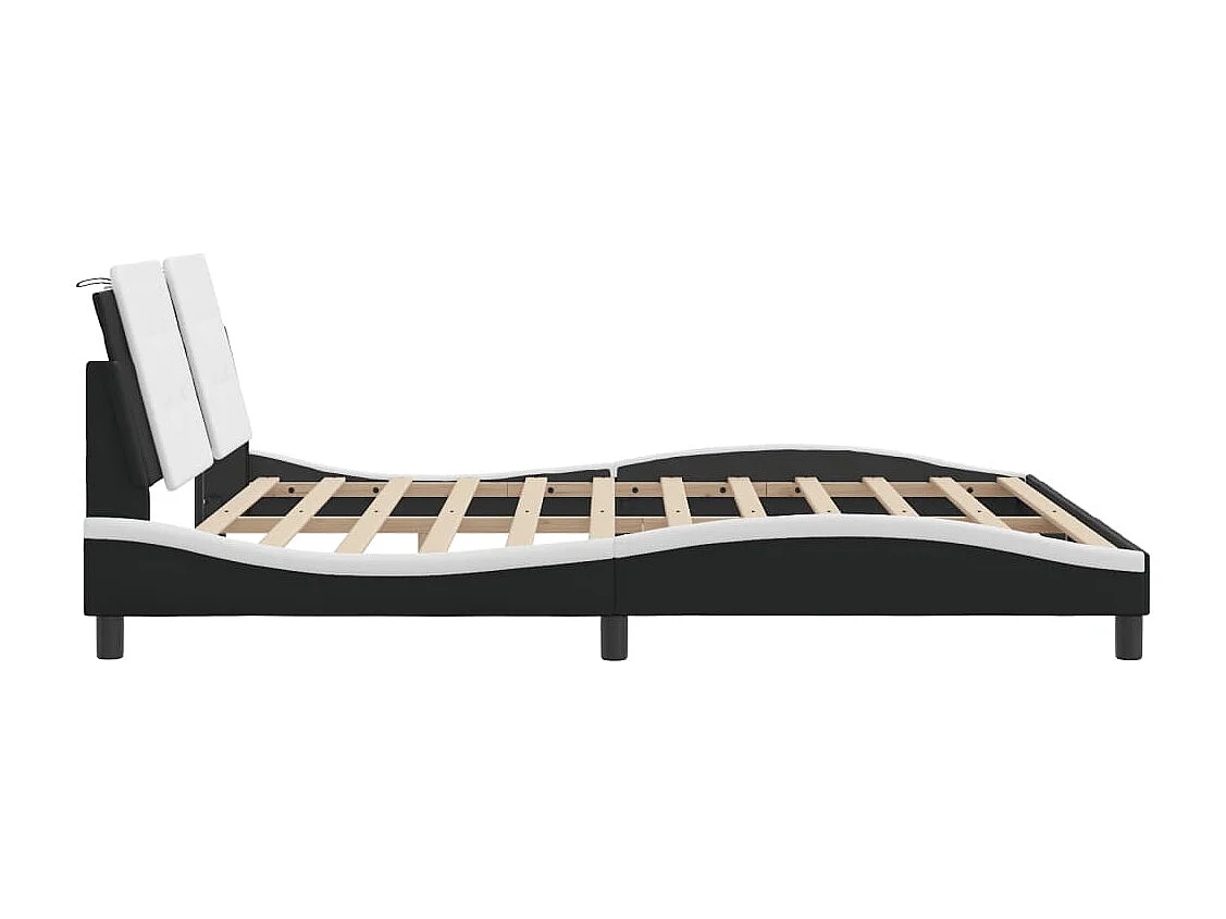 Cama c/ cabeceira couro artificial preto e branco PT672271