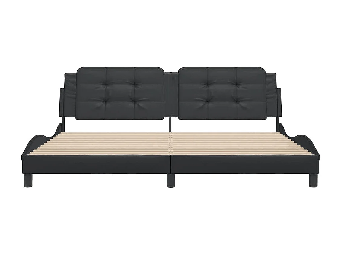 Lit double + tête de lit Noir 200x200 cm Similicuir FR80225