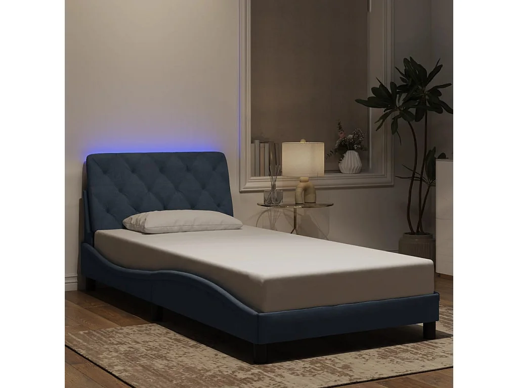 Lit simple avec lumières LED gris foncé 100x200 cm velours FR79216