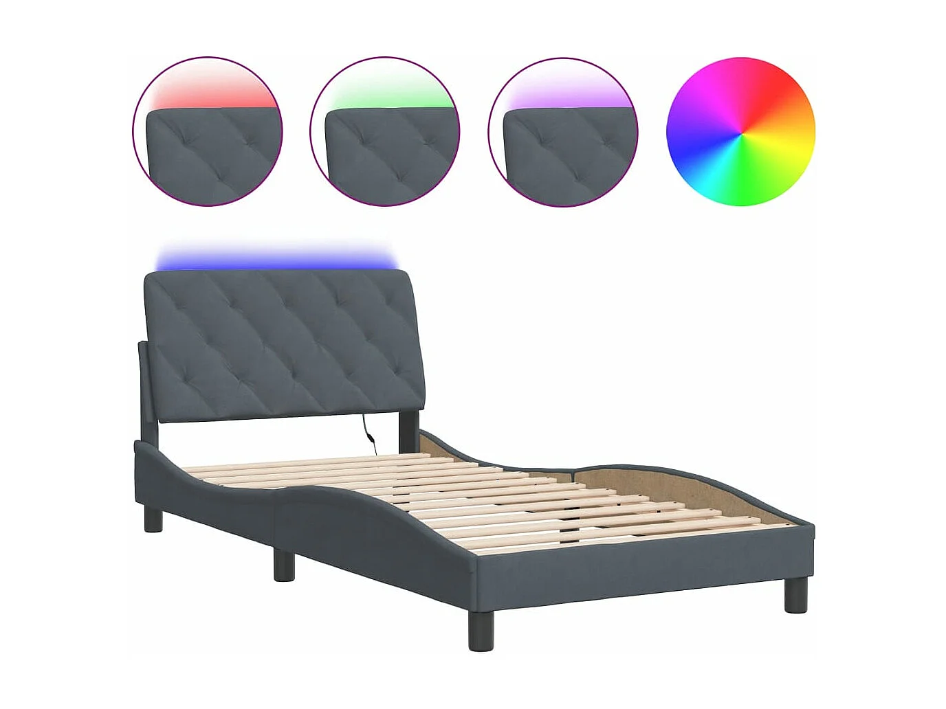 Lit simple avec lumières LED gris foncé 100x200 cm velours FR79216