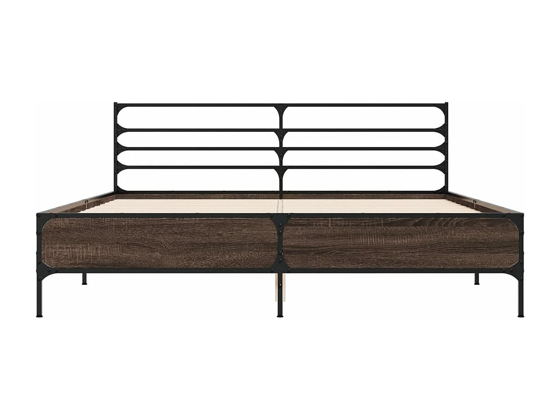 Cama 150x200cm - madera ingeniería metal roble ahumado ES378583