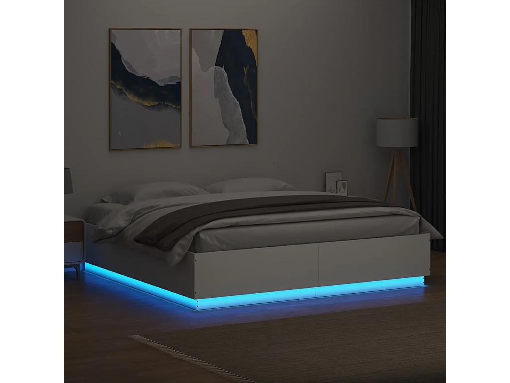 Lit double avec lumières LED blanc 180x200 cm bois ingénierie FR42006