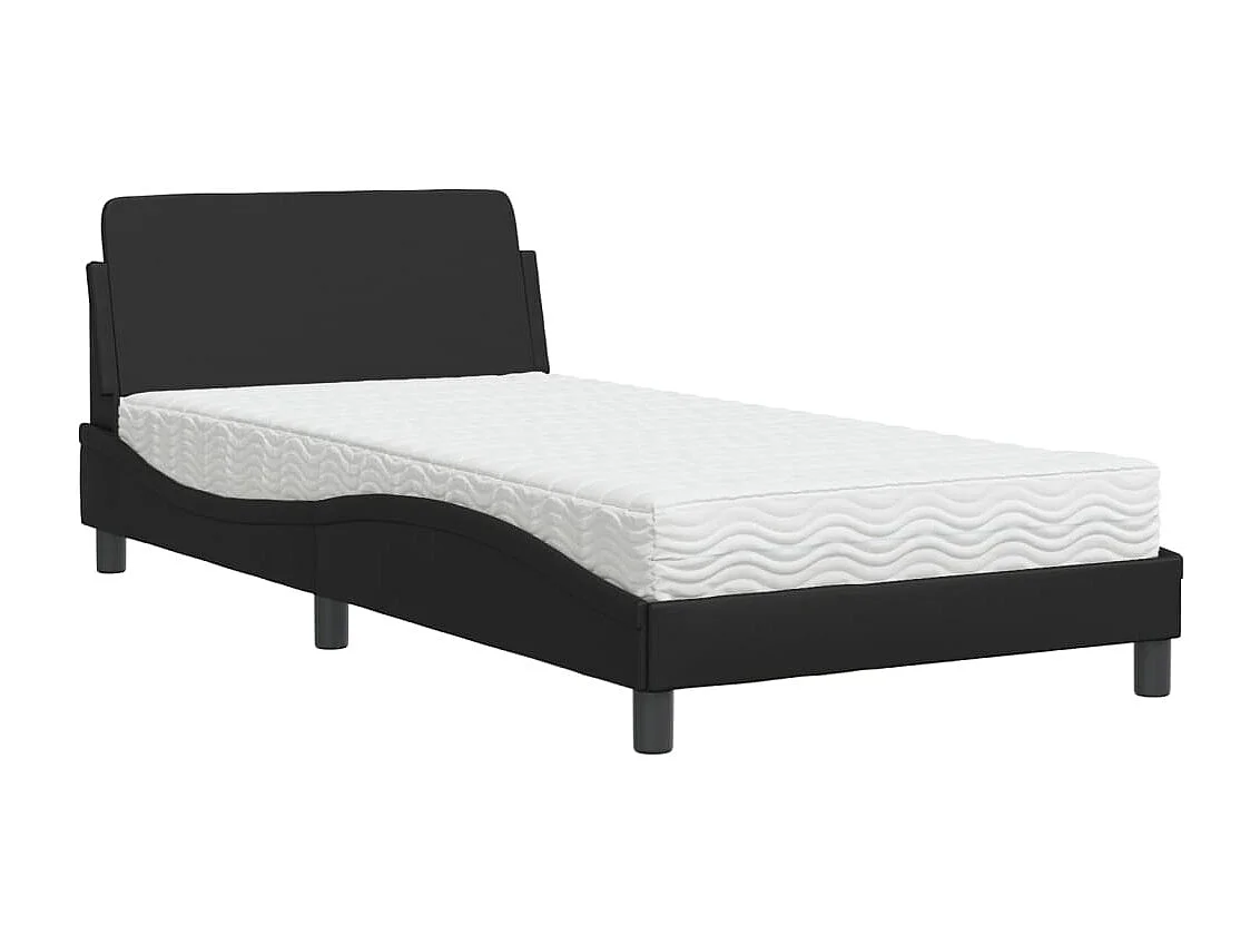 Cama 100x200 cm con colchón cuero sintético negro ES333347