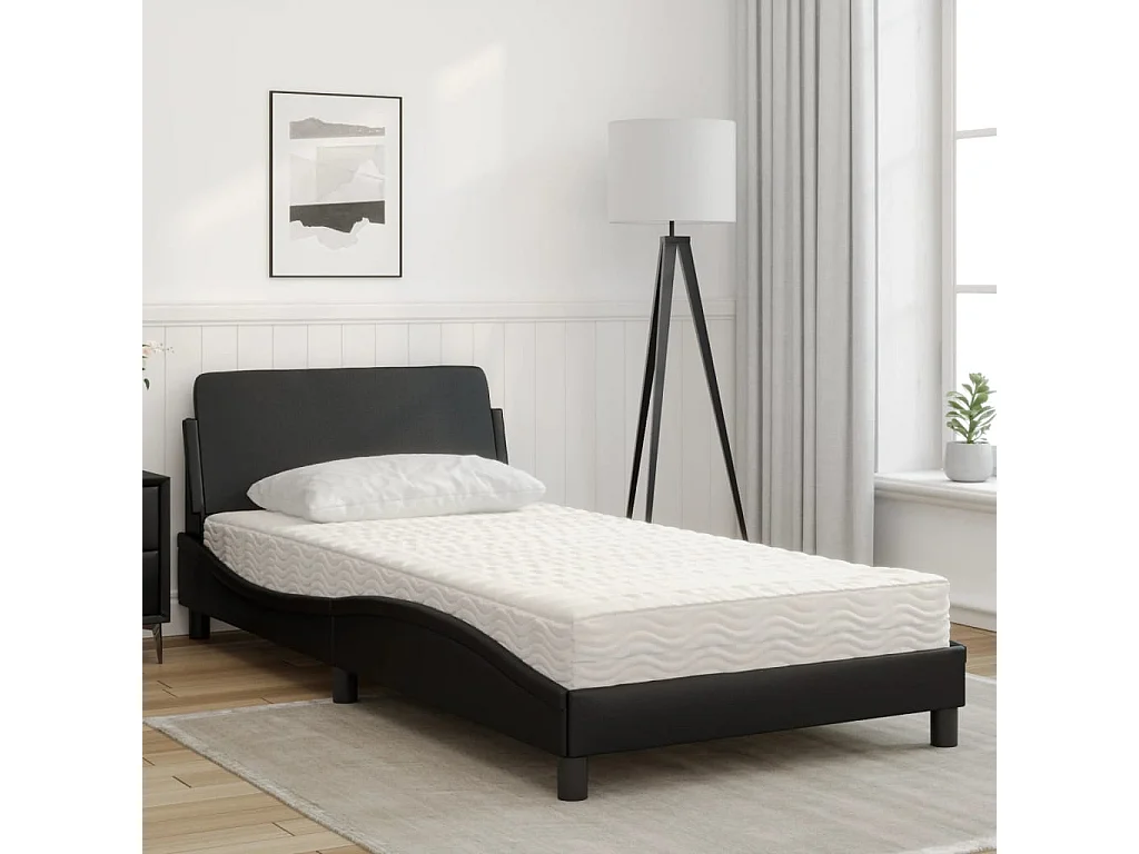 Cama 100x200 cm con colchón cuero sintético negro ES333347