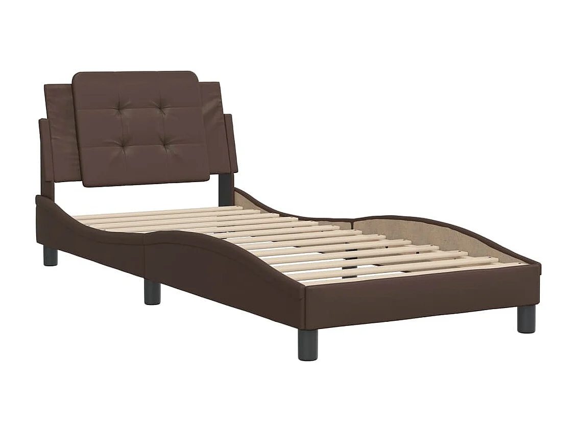 Cama c/ cabeceira couro artificial 90x190 cm castanho PT695454