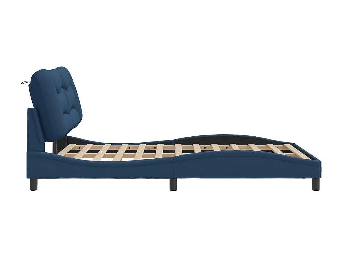 Lit double + tête de lit Bleu 140x190 cm Tissu FR89853