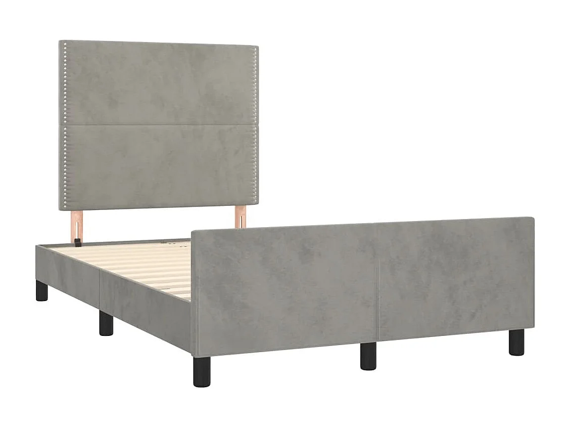 Lit double + tête de lit gris clair 120x190 cm velours FR34699