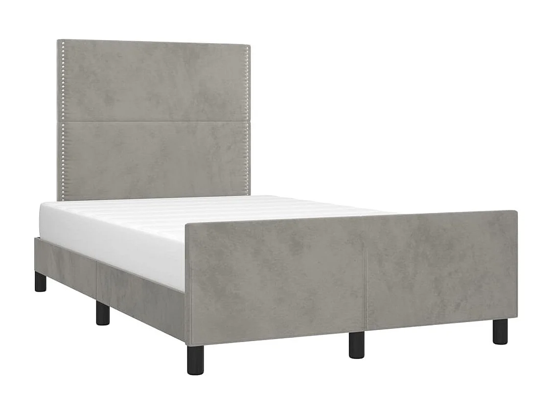 Lit double + tête de lit gris clair 120x190 cm velours FR34699