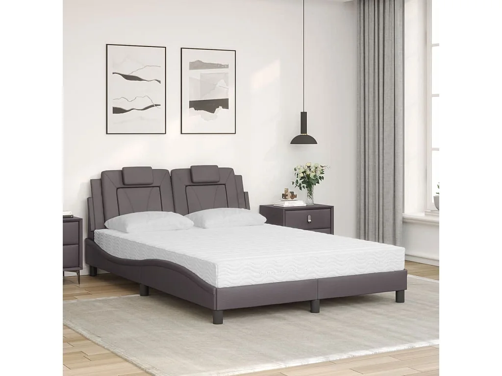 Cama com colchão 140x200 cm couro artificial cinzento PT101668